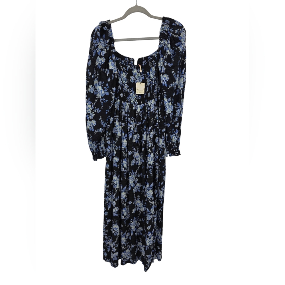 New Free People Jaymes Midi dress black blue floral Medium - Picture 7 of 8